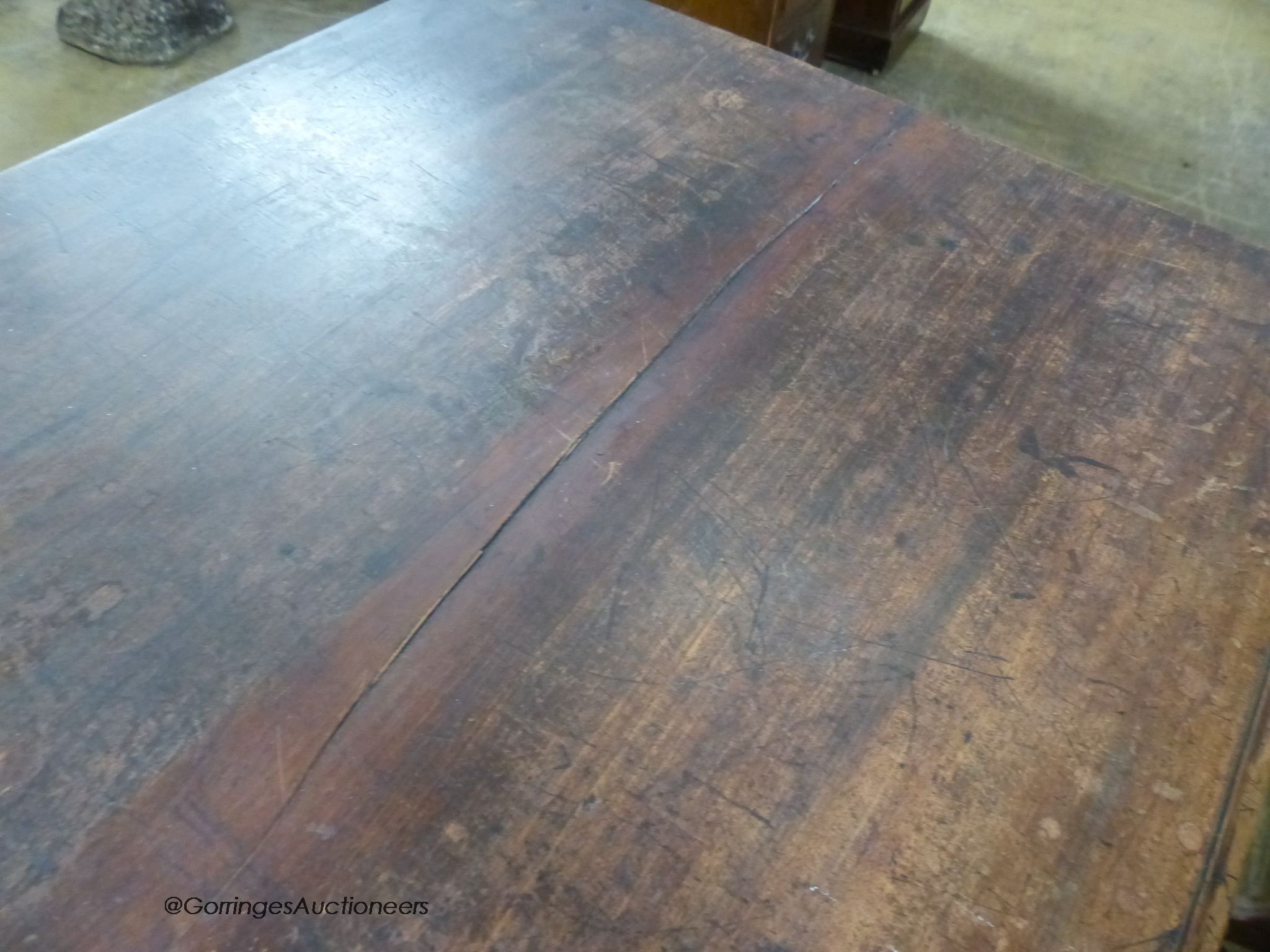A George III mahogany five drawer chest, W-110cm, D-51cm, H-97cm.